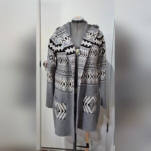Rachel Zoe Gray and Black Geometric Cardigan